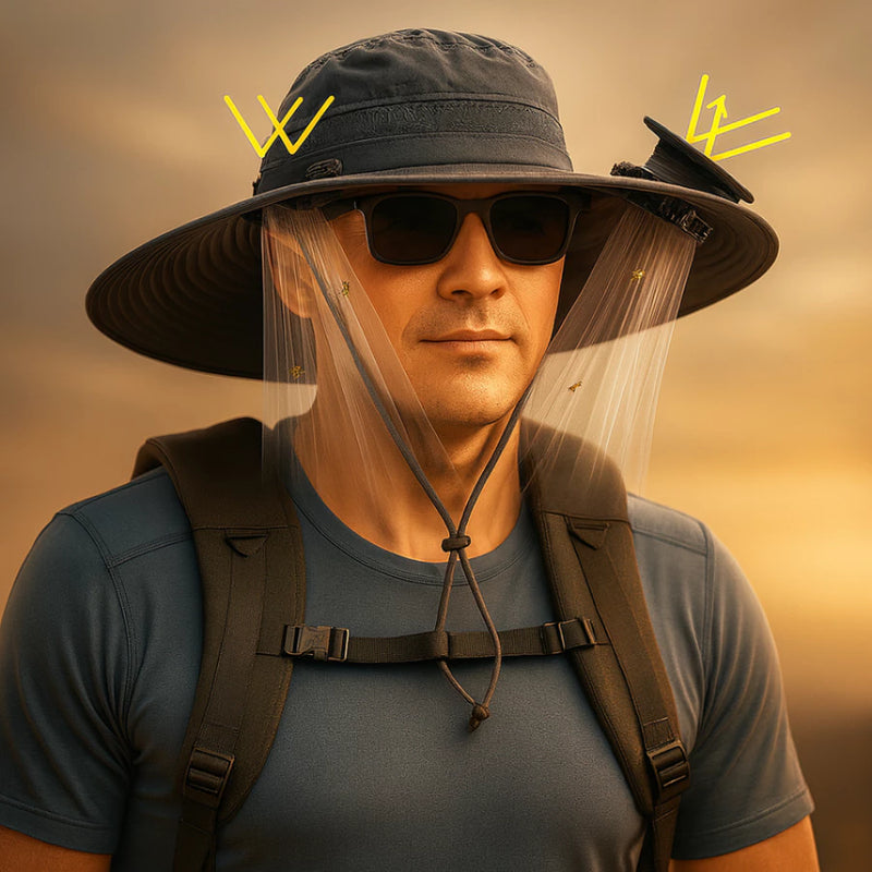 Chapéu de Sol com Ventilador Solar – Refresque-se com Estilo e Proteção em Qualquer Lugar!