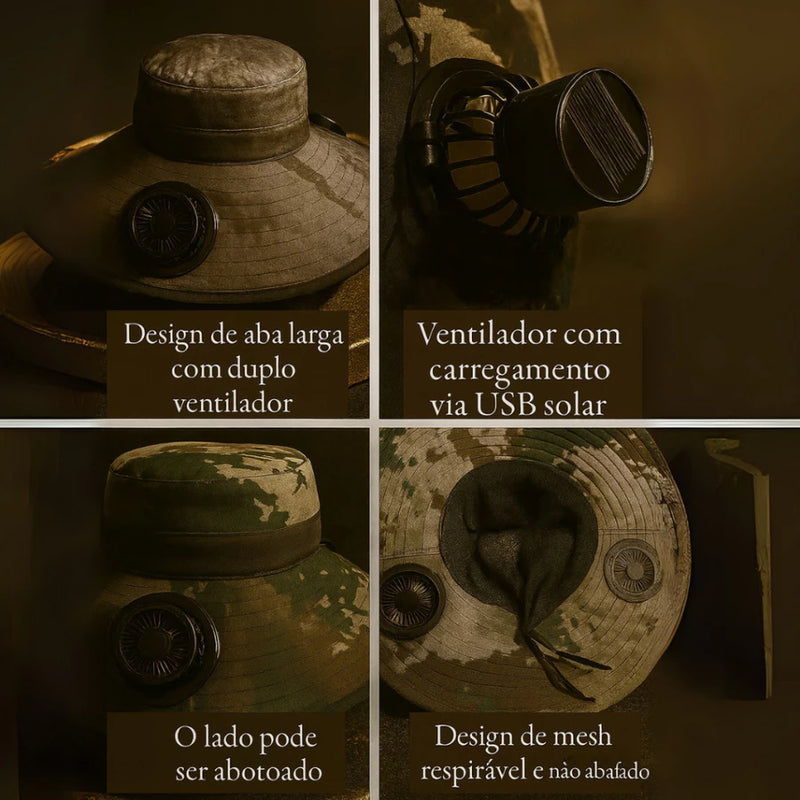 Chapéu de Sol com Ventilador Solar – Refresque-se com Estilo e Proteção em Qualquer Lugar!