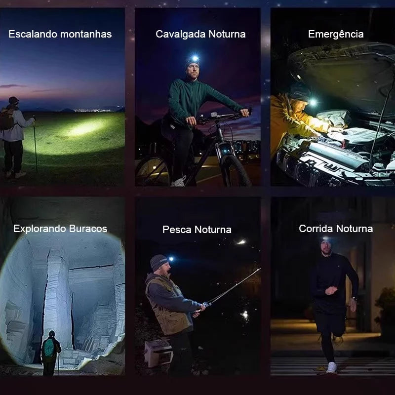 Holofote De Cabeça LED Super Brilhante Recarregável USB Com Sensor De presença À Prova D'água